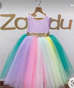 Baby Girl Fancy Frock Unicorn Birthday Dress Sequin Frock Multi Color