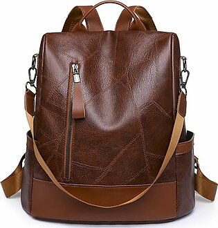 Anti -theft Leather Bagpack Women Vintage Shoulder Bag Ladies High Capacity Travel Bagpack Collage Bag University Bag For Girls Mochila