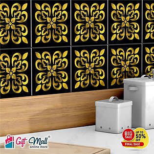 Gift Mall New Design Golden Foil Tile Stickers Pack of 6 / 12 / 24 / 48 / 102 Pcs 12x12 cm Pattern Design Wall Decorative Self Adhesive Tiles Stickers Bathroom Kitchen Sticker Wall Wallpaper Decoration