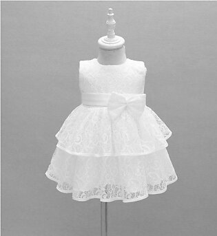 White Self Embroidered Frock For Baby Girl
