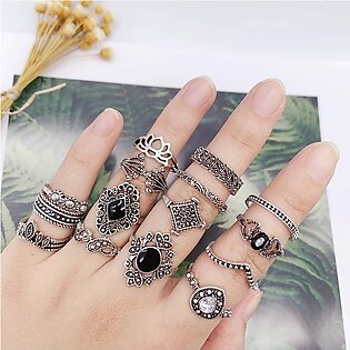 5pc Bohemian Retro Rings Stone Flower Leaves Silver Color Ring For Women Party Wedding Anniversary Jewelry Gifts