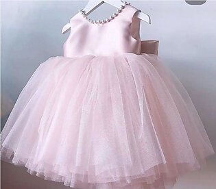Silk And Tulle Baby Pink Color Princess Frock For Baby Girls