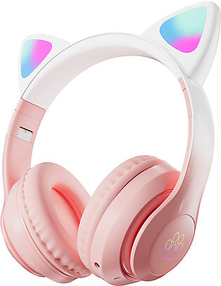 New Gradient Colors Cat Headphone Wireless Bluetooth Headphone Headset Cat Ear Led Light Up Wireless Headphones For Mobile Phone Pc Or Laptop