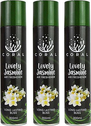 Coral Air Freshener Lovely Jasmine Pack Of 3 - 300ml Big Bottle Car, Home, Office Spray