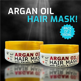 Pack Of 2 Mhb Argan Oil Hair Mask - Deep Conditioning Keratin Hair Treatment With Vitamin E - Moisturizing And Restorative - 100ml