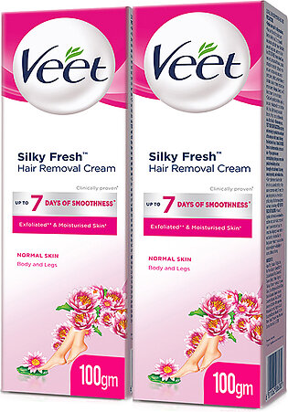 Veet Silky Fresh Hair Removal Lotion For Normal Skin With Moisturising Lotus Flower Extract 100gm - Pack Of 2