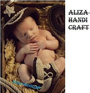 Handmade  Baby Boy Woolen Booties and Cap