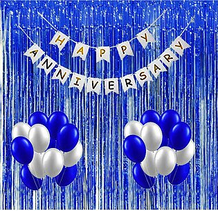White & Blue Happy Anniversary Theme Decoration