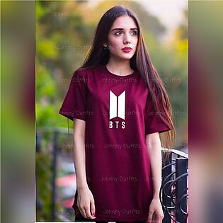 Bts Printed Women Maroon T Shirt Casual Cotton Tshirts For Lady Funny Top Tee