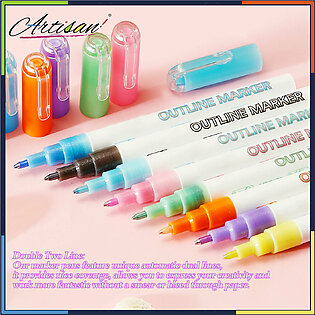 Artisan - Double Line Pen, 8 Colors Glitter Marker Pen Fluorescent Outline Pens for Gift Card Writing, Drawing, DIY Art Crafts