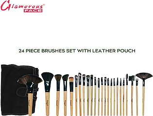 Glamorous Face 24 Piece Leather Brushset Base Brush, Highlighter Brush, Eyeshade Brush, Powder Brush, Foundation Brush, Eyeliner Brush, Fane Brush, Lip Brush, Complete Brush Set.