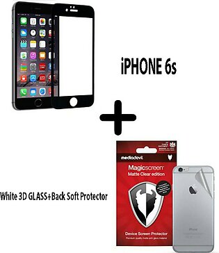 Iphone 6s Full Screen 3d Black Complete Tempered Glass Protector + Iphone 6s Back Protector Matte