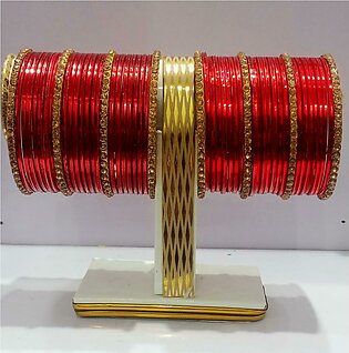 Fancy Antique Metal Bangle In Red And Single Line Diamond Bangle 24 Pieces For Girls With Extra Shinning All Sizes available ( Do, Sawa and Dhai )