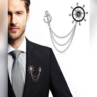 Men Collar Lapel Pin Silver Anchor Crown Brooches For Man