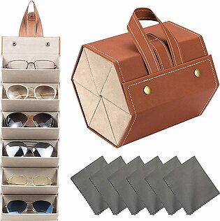 6 Slots Leather Sunglasses Case Portable Sunglasses Organizer Travel Eyeglasses Holder Storage for Women Men