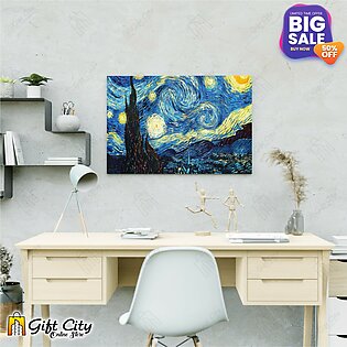 Gift City - Starry Night Canvas Painting With Frame Wall Art For Home Decor 8x12 Inch / 12x18 Inch / 18x24 Inch - Cuv