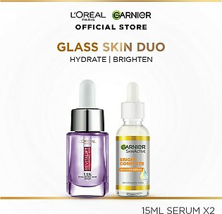 Loreal Revitalift 1.5% Hyaluronic Acid Face Serum 15ml + Garnier Skin Active Bright Complete Vitamin C Booster Serum 15 Ml