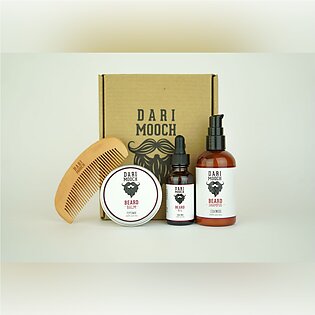 White Starter Beard Grooming Kit By Dari Mooch | 4 In 1 | Beard Oil, Beard Balm, Beard Shampoo, & Beard Comb
