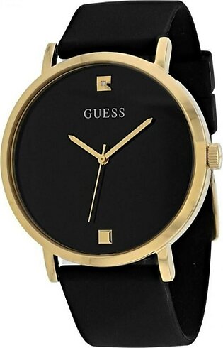 Guess Mens Gold Case Black Diamond Dial Black Smooth Silicone Strap Watch W1264g1