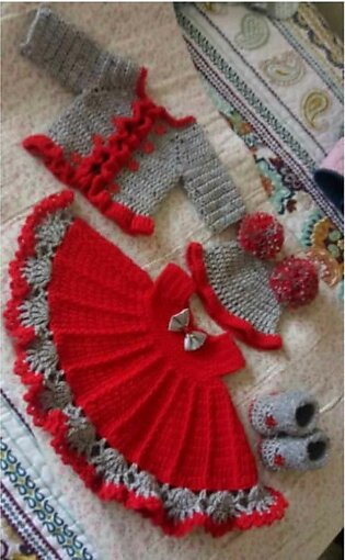 Crochet Woolen Full Suit For Baby For Winter/ Frock