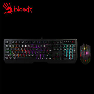 Bloody Q1300 Gaming Keyboard Mouse Set - Illuminate Gaming Desktop Set - 1000 Hz Report Rate - Upto 3200 Cpi - Adjustable Backlights - Neon Backlit - Gaming Mode