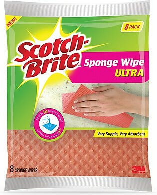 Scotch-Brite Multi-Purpose Sponge Cloth Wipe ULTRA, durable yet flexible kitchen sponge that quickly and easily soaks up any liquid. 8 units/pack