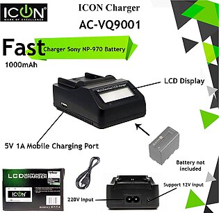 Ultra Fast ICON AC-VQ9001 NP-970 Charger For SONY NP-F550 570 750 770 970 960 975 Sony Handycams, NW CN160 CN-216 LED Light,NW 759 74K 760 Feelworld,759 74K 760 FM-500H NP-F970 F980 F990