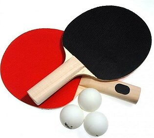 Bundle Offer - Table Tennis Rackets Pair with 3 Balls - Red & Black