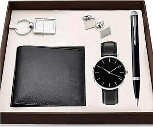 5 In 1 Gift Set For Men - Deal For Him / Watch- Wallet- Pen -keychain -cufflink