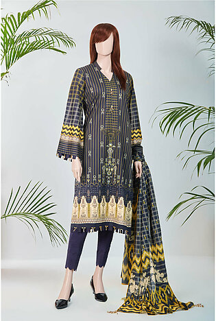 Saya Printed Unstitched Fabric Lawn 3 Piece Suit For Woman And Girls - Blue - Design Code: Wuns-3192