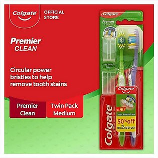 Colgate Premier Clean Toothbrush - Twin Pack (Medium)
