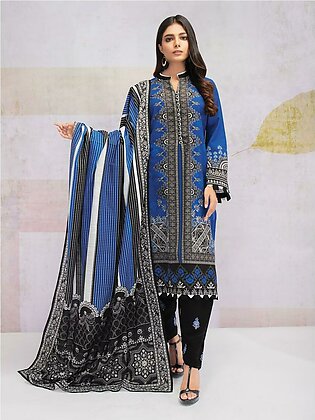 edenrobe 3 Piece Blue Khaddar Unstitched Suit for Women - EWU21V8-21690