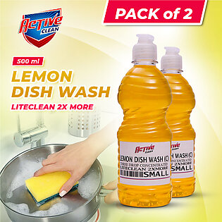 Pack Of 2 - Lemon Dish Wash Small -500ml - More Lemon Power Fast Cleansing -long-lasting Refreshing Scent,grease Cleaner & Antimicrobial Action With For All Utensils,dishwashing Liquid Residue Free