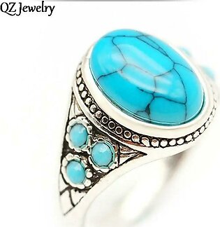 Stainless Steel Turkish Silver Fashion Blue Feroza Stone Ring For Men