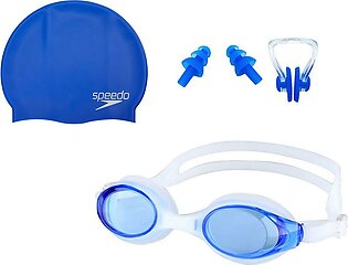 Pack Of 3 - Swimming Glasses Goggles Nose Clip Ear Plug Set & Swimming Cap With Free Protective Case