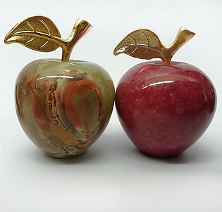 Marble Decoration Pieces - Set of 2 Red and Onyx Shaded Stone Marble Apple for Decoration