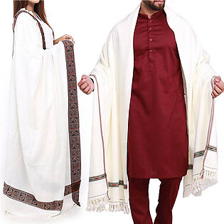 Couple Pack 2 Pure White Dhussa & 4 Border Kashmiri Shawls For Men & Women Shl-170-15