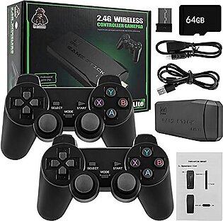 Ibex Wireless Retro Game Console, Plug And Play Video Game Stick Built In 10000+ Games,9 Classic Emulators, 4k High Definition Hdmi Output For Tv With Dual 2.4g Wireless Controllers(64g)