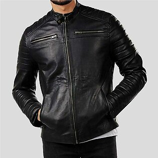 Men's Genuine Black Biker Soft Lambskin Leather Jacket