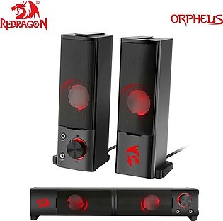 Redragon Gs550 Orpheus Pc Gaming Speakers 2.0 Channel Stereo Sound Bar With Compact Maneuverable Size, Headphone Jack, Quality Bass And Red Backlit