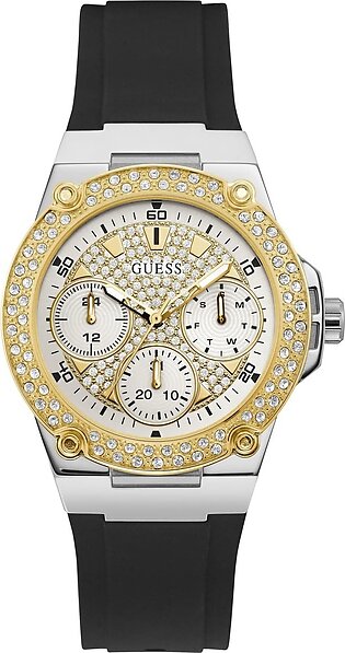 Guess White Dial Black Silicone Strap Watch For Women-w1291l1