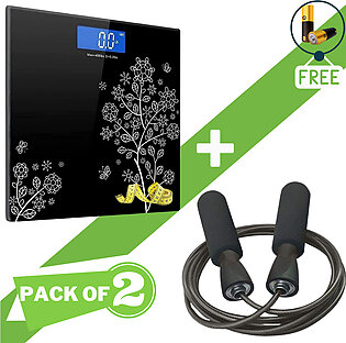 Pack Of 2 Skpping Jump Rope & Tempered Glass Electronic Digital Body Weight Scale, Bathroom Scale 180 Kg With Lcd Display Weight Machine