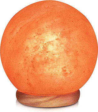 Himalayan Glow Natural Crystal Globe Salt Lamp, With Genuine Neem Wood Base 9-11 Lbs