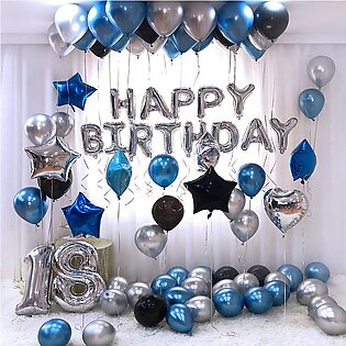 Silverish Happy Birthday Foil Balloon Sets with  Silver & Black Happy Birthday Balloons Shinny Foil Star Balloon- Happy Birthday Accessories- Birthday Decorations- Make your Birthday Event Special