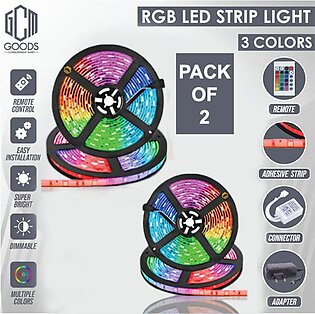 Pack Of 2 , Rgb Led Strip Light, Led Strips Lights, Multicolor Rgb Light Kit, Adhesive Flexible Color Changing Led Rope Strip Lights With Remote12v, Around 13ft Rgb Lights By Goods Consignment Mart