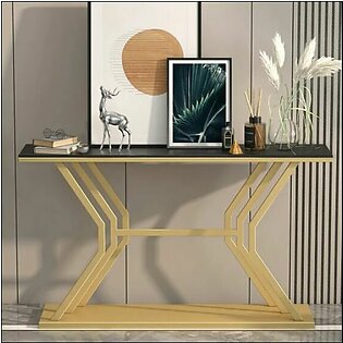 Black Modern Narrow Console Table with Laminated Top & Metal Frame