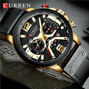 Curren Leather Straps Chronograph Wrist Watch For Men With Box And Bag - 8329