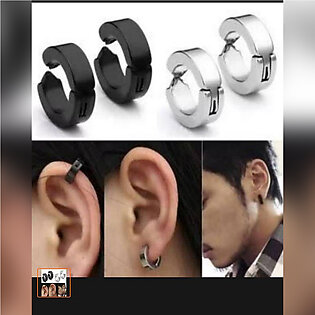 Pack Of 2 Silver And Black Clip Earring for Men