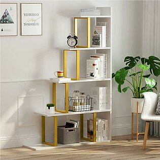 5 Tier Shelf Ladder Corner Bookshelf Open Shelve Modern Simplism Style for Living Room or Hallway 62 '' H x 10 '' W x 40 ''L