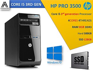 Hp Pro 3500 Pc With Ssd - Core I5 3rd Gen 3470 Processor Upto 3.60ghz - Ram 8gb Ddr3 - 500gb Hard Drive - 128gb Ssd - Windows 10 (activated)